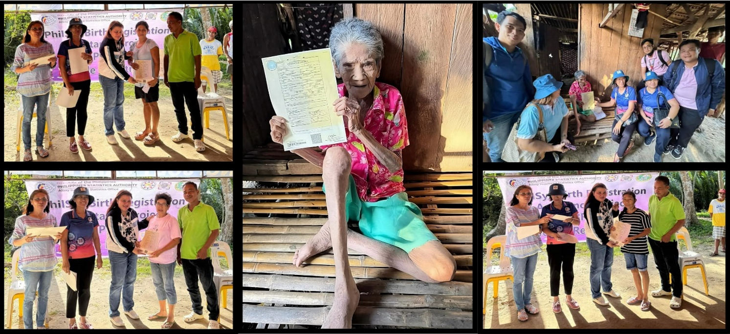 BRAP beneficiaries from barangay San Pablo, Bacacay, Albay are receiving Certificate of Live Births (COLBs) in SECPA, including the oldest beneficiary in Bicol Region (middle).