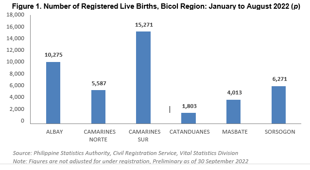 Figure 1. Number of Registered Live Births, Bicol Region: January to August 2022 (p)