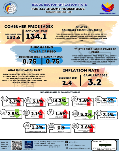 Infographics on Consumer Price Index for All Income Households in Region V January 2025